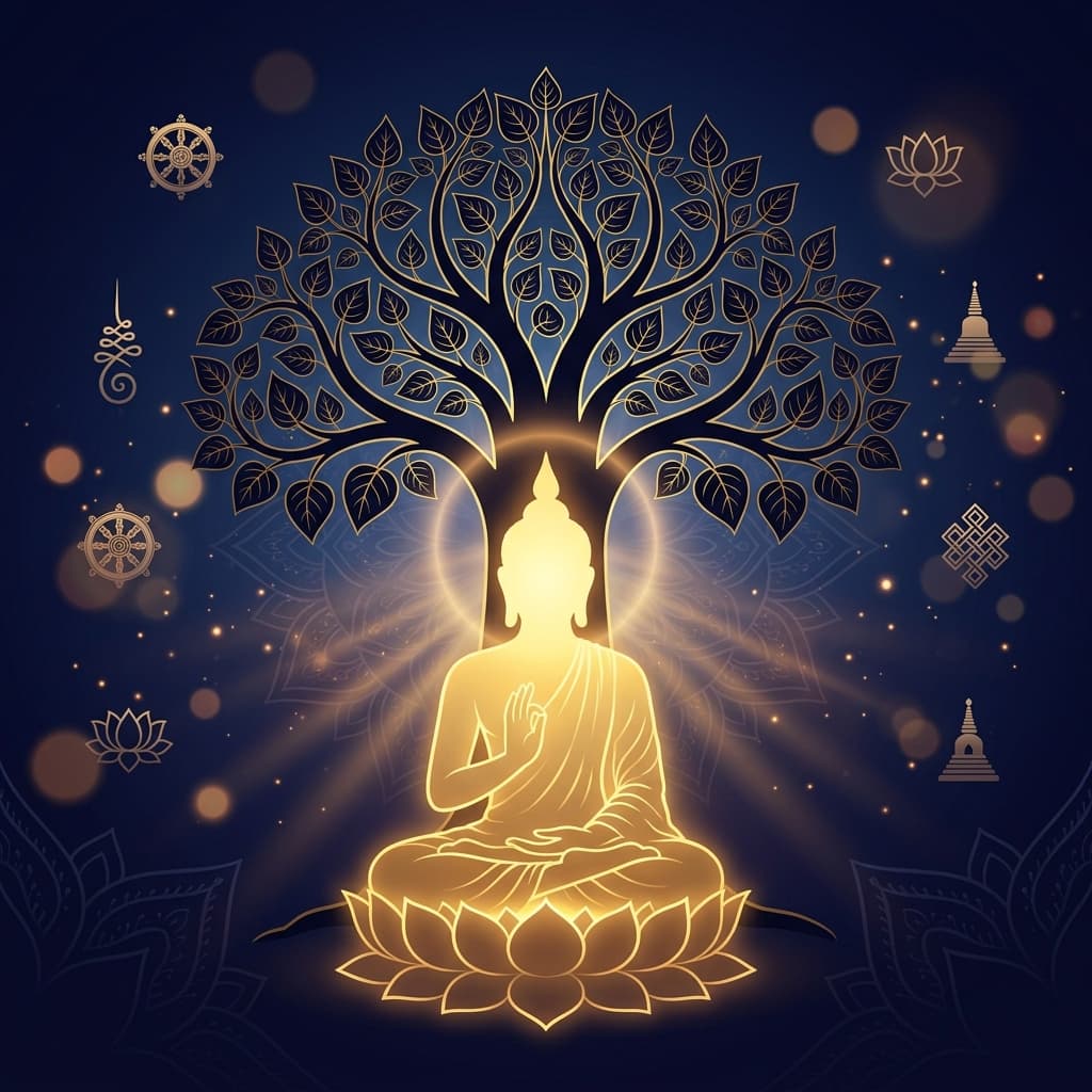 Buddha Meditating Under Bodhi Tree